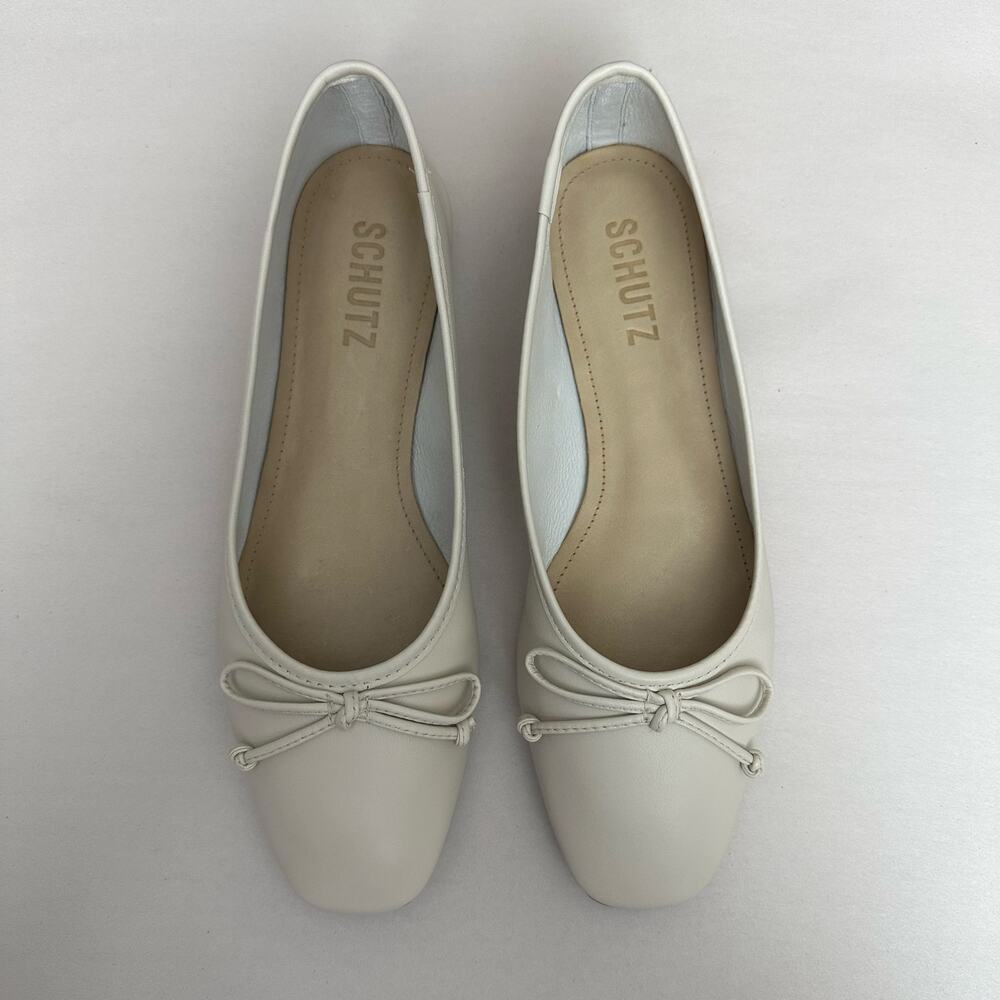 Schutz Women's Pearl Arissa Ballet Flats Dainty Bow Square Toe Leather 5.5B - 6